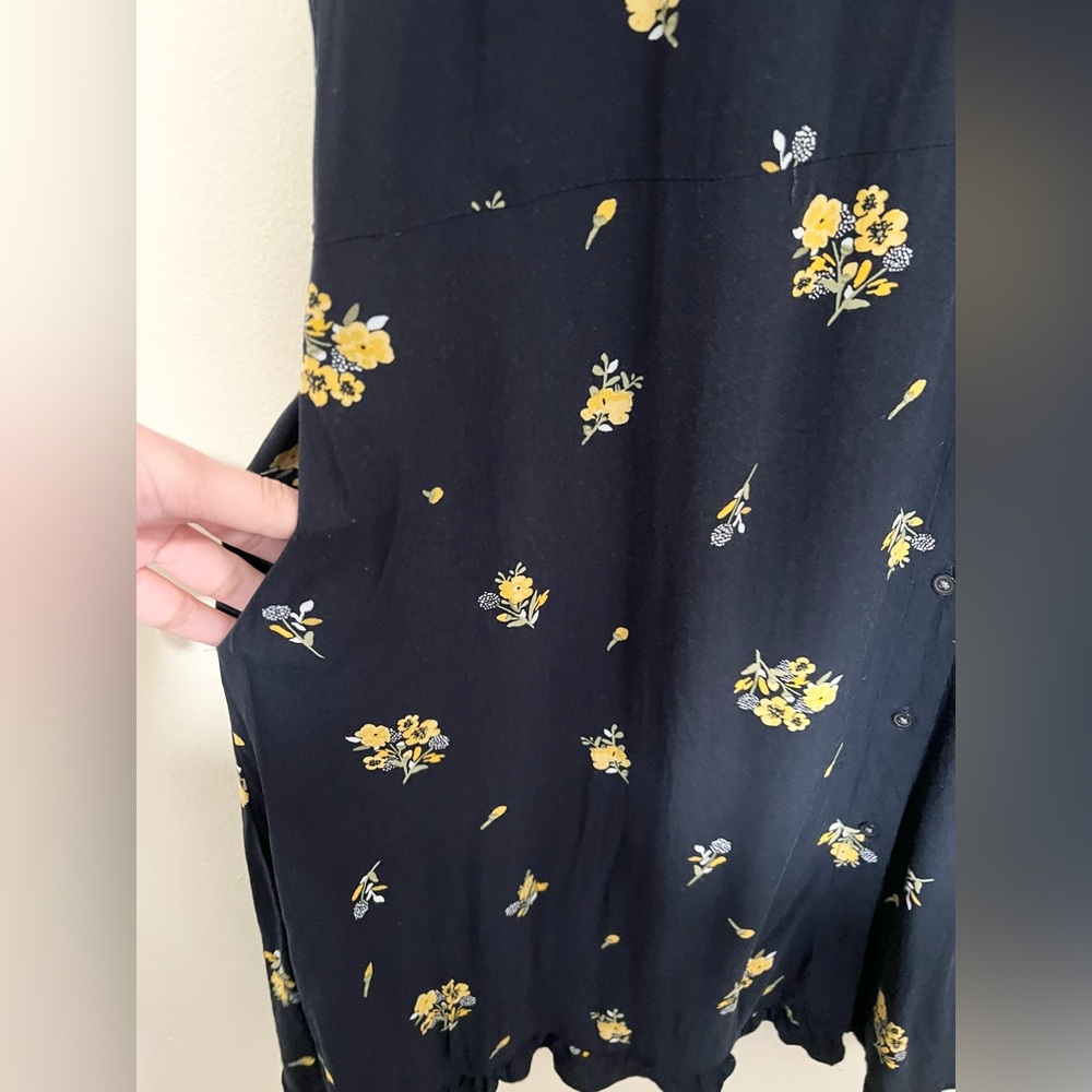 Loft 18 Dress Floral Button Down Ruffle Flutter Sleeve Navy Yellow Plus Women - Picture 5 of 11